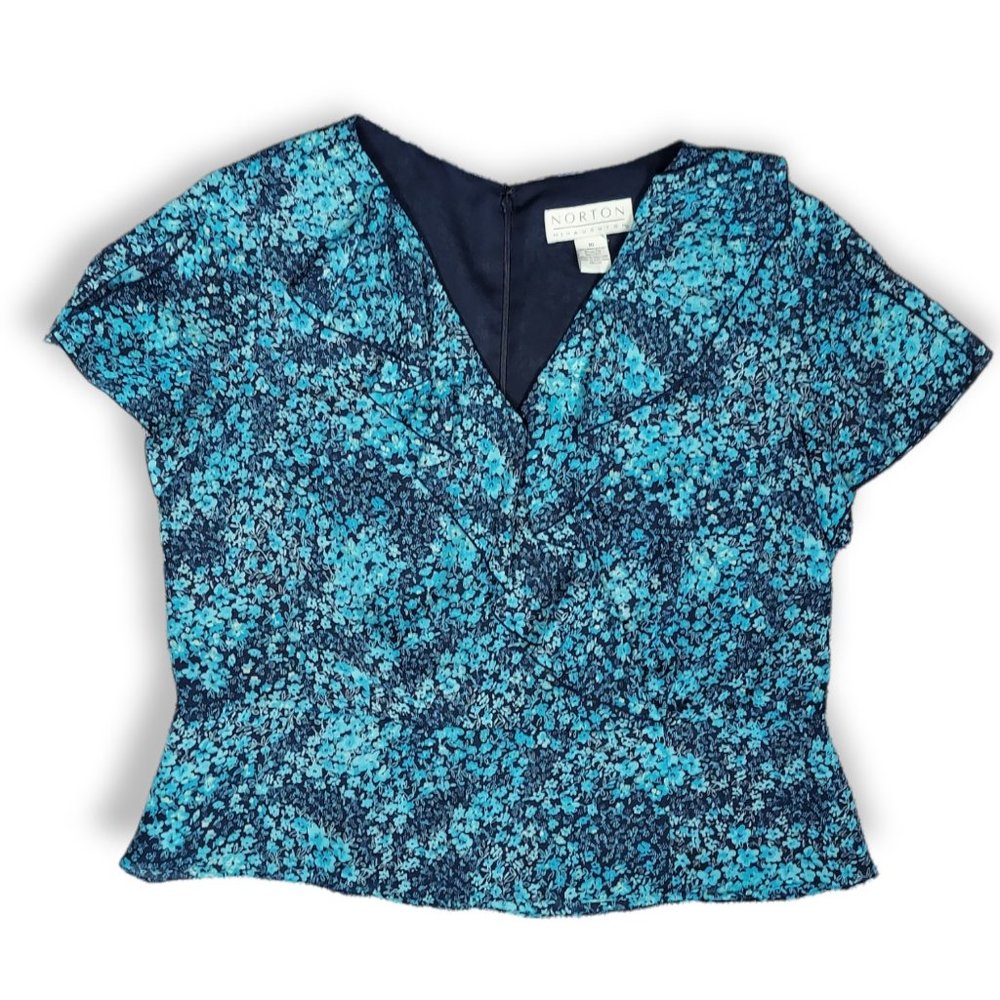 💖💖NORTON MCNAUGHTON BLUE FLORAL SPLIT SLEEVE TOP (16)
